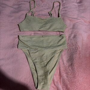 aerie Shimmery Olive Sparkle Bikini Set